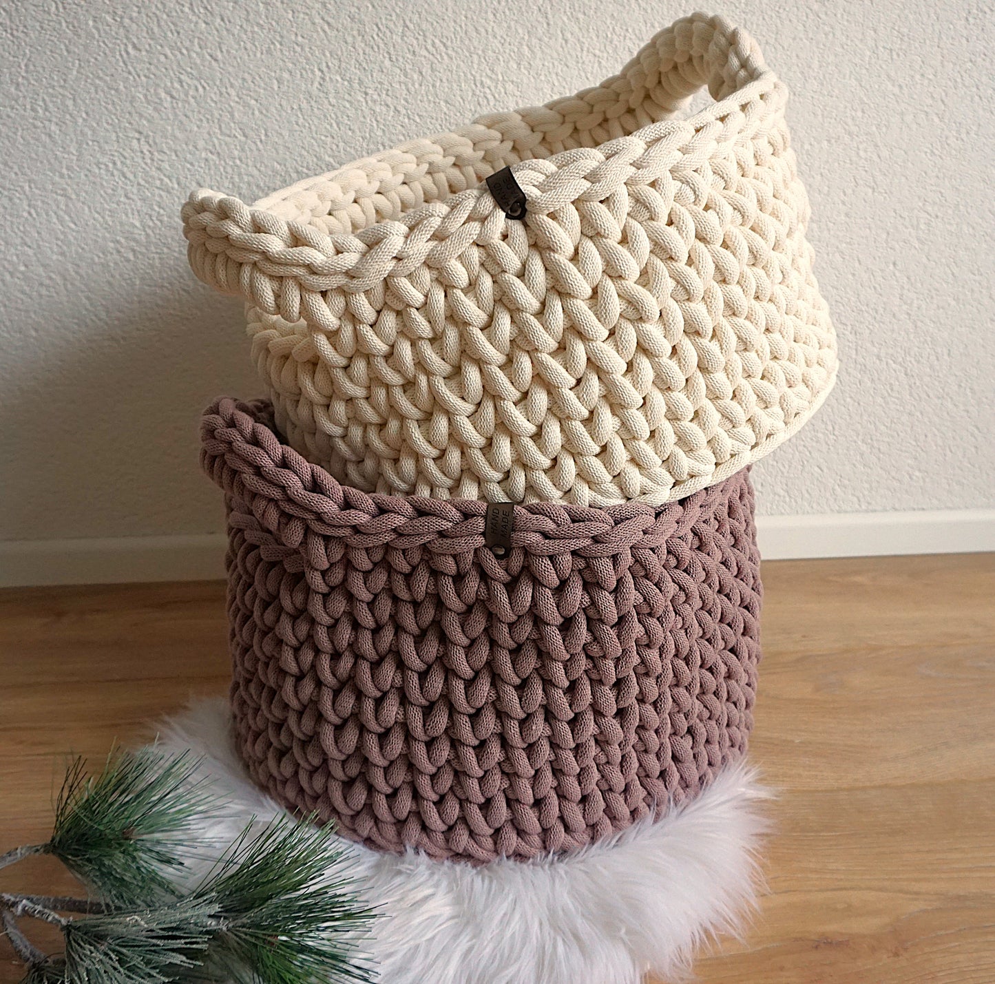 XL Häkelkorb mit Holzboden | Wäschekorb | Aufbewahrungskorb | Boho Deko | Kinderzimmeraufbewahrung | Organizer | Ordnungshelfer